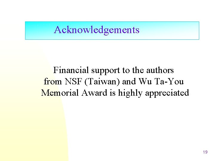  Acknowledgements Financial support to the authors from NSF (Taiwan) and Wu Ta-You Memorial