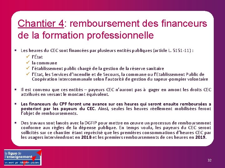 Chantier 4: remboursement des financeurs de la formation professionnelle § Les heures du CEC