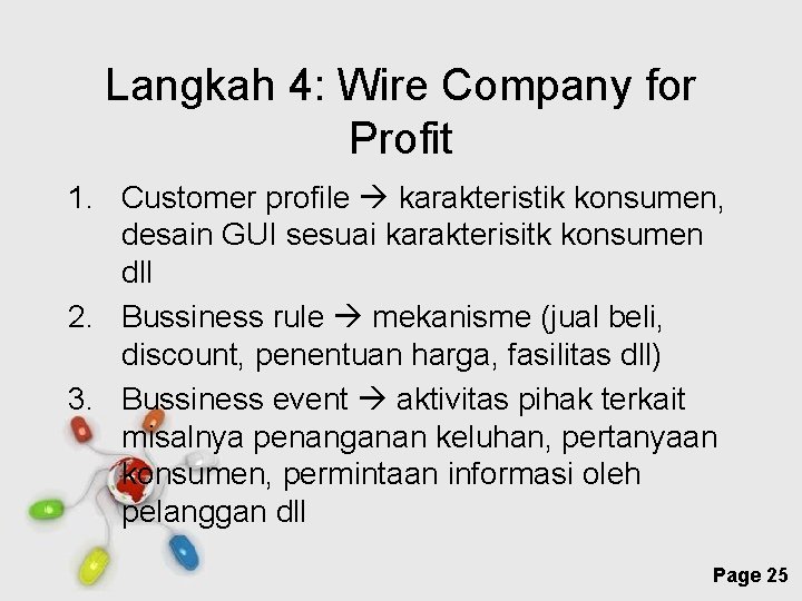 Langkah 4: Wire Company for Profit 1. Customer profile karakteristik konsumen, desain GUI sesuai