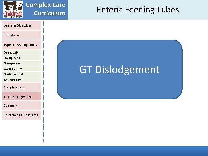 Complex Care Curriculum Enteric Feeding Tubes Learning Objectives Indications Types of Feeding Tubes Orogastric