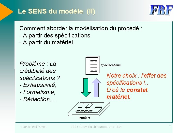 Le SENS du modèle (II) Comment aborder la modélisation du procédé : - A
