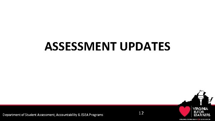 ASSESSMENT UPDATES Department of Student Assessment, Accountability & ESEA Programs 12 