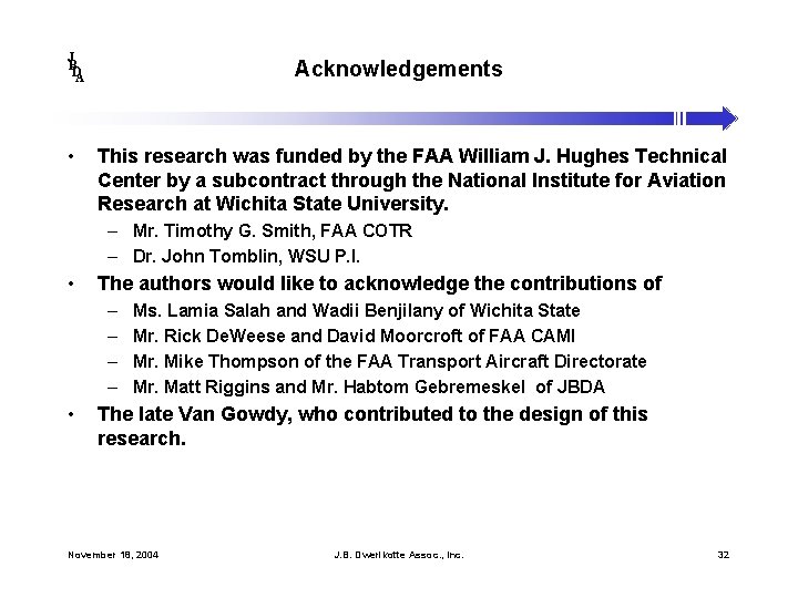 J B DA • Acknowledgements This research was funded by the FAA William J.