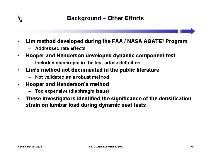 J B DA • Background – Other Efforts Lim method developed during the FAA