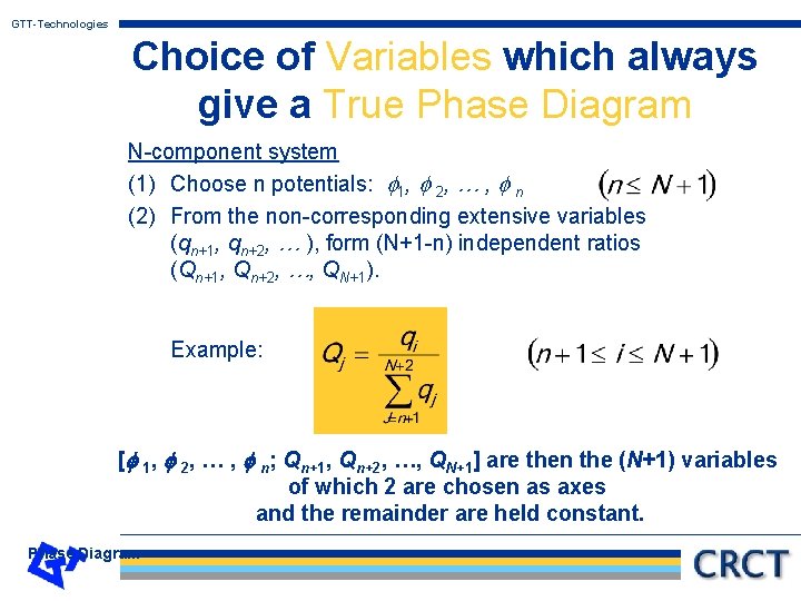 GTT-Technologies Choice of Variables which always give a True Phase Diagram N-component system (1)