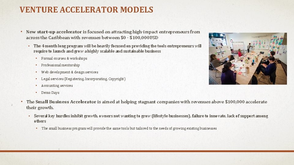 VENTURE ACCELERATOR MODELS • New start-up accelerator is focused on attracting high-impact entrepreneurs from