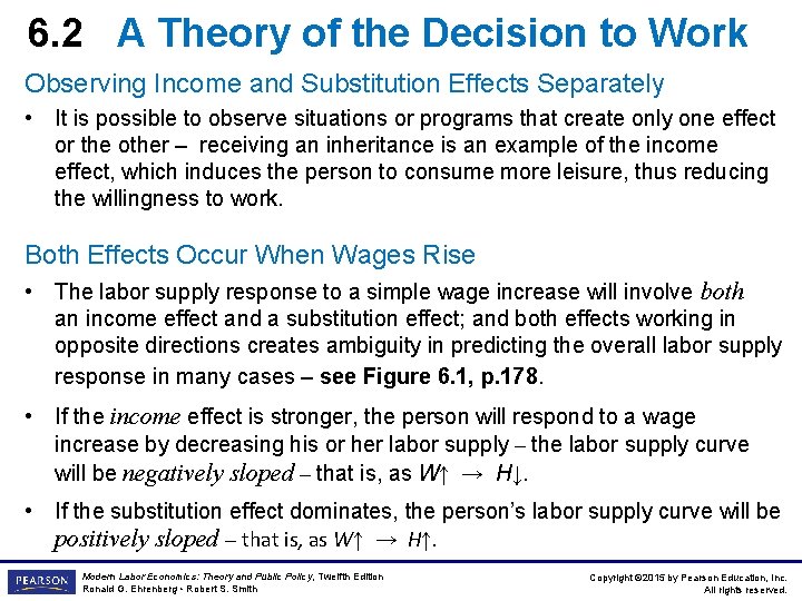 6. 2 A Theory of the Decision to Work Observing Income and Substitution Effects