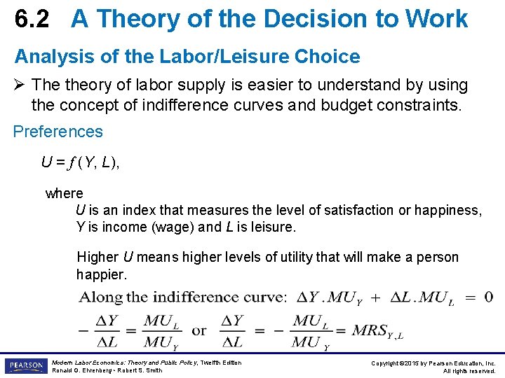 6. 2 A Theory of the Decision to Work Analysis of the Labor/Leisure Choice