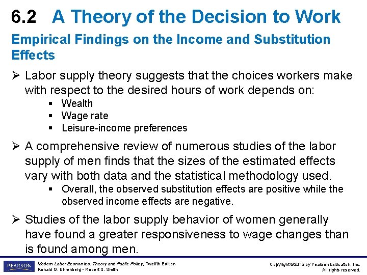 6. 2 A Theory of the Decision to Work Empirical Findings on the Income