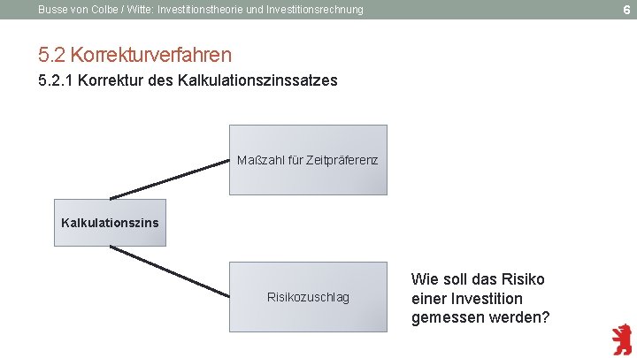 6 Busse von Colbe / Witte: Investitionstheorie und Investitionsrechnung 5. 2 Korrekturverfahren 5. 2.