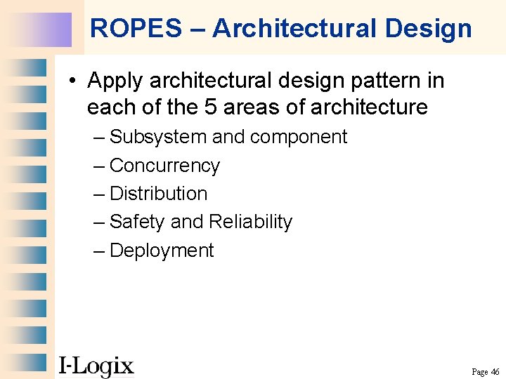 ROPES – Architectural Design • Apply architectural design pattern in each of the 5