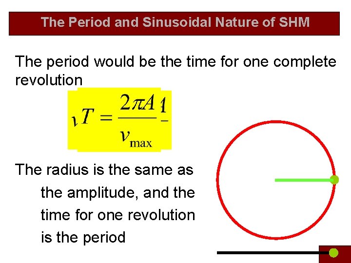  The Period and Sinusoidal Nature of SHM The period would be the time