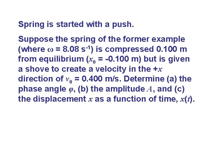 Spring is started with a push. Suppose the spring of the former example (where