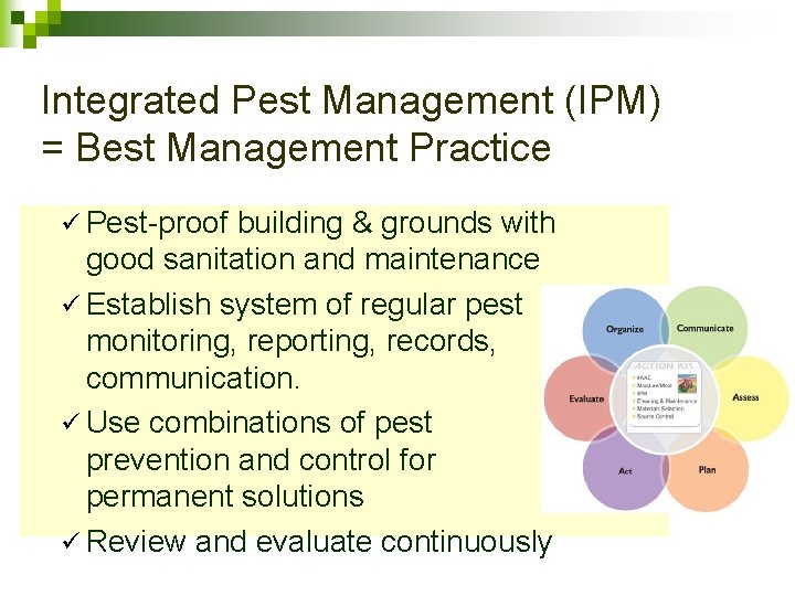Integrated Pest Management (IPM) = Best Management Practice ü Pest-proof building & grounds with