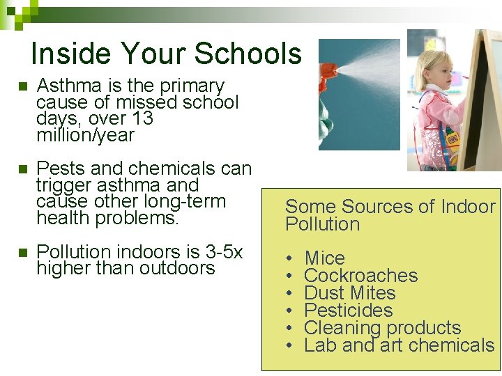 Inside Your Schools n Asthma is the primary cause of missed school days, over