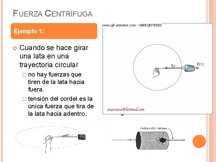 FUERZA CENTRÍFUGA Ejemplo 1: Cuando se hace girar una lata en una trayectoria circular