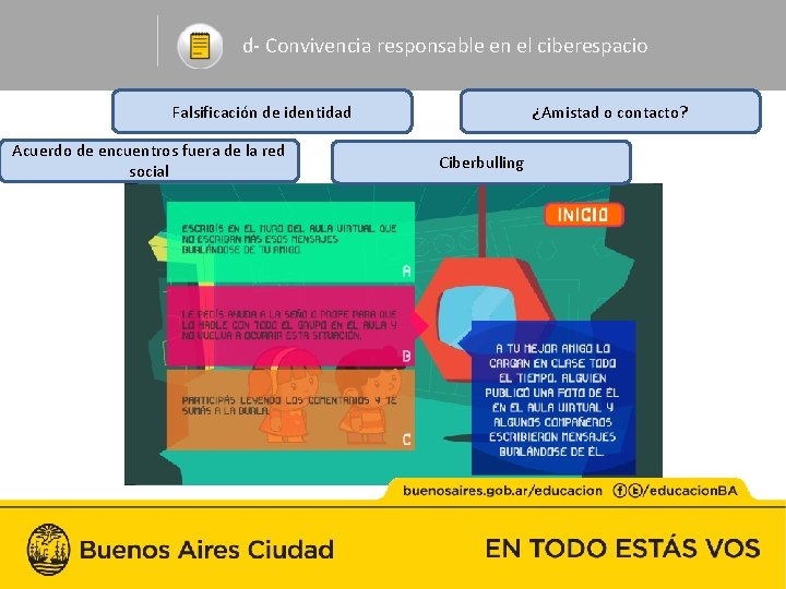 d- Convivencia responsable en el ciberespacio Falsificación de identidad Acuerdo de encuentros fuera de