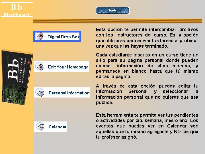Bb Blackboard Esta opción te permite intercambiar archivos con los instructores del curso. Es