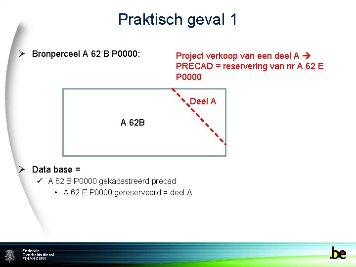 Praktisch geval 1 Ø Bronperceel A 62 B P 0000: Project verkoop van een