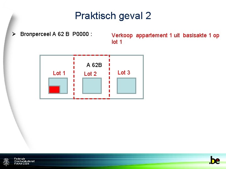 Praktisch geval 2 Ø Bronperceel A 62 B P 0000 : Verkoop appartement 1