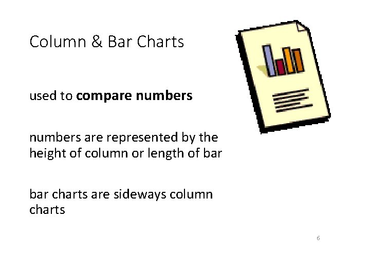 Column & Bar Charts used to compare numbers are represented by the height of