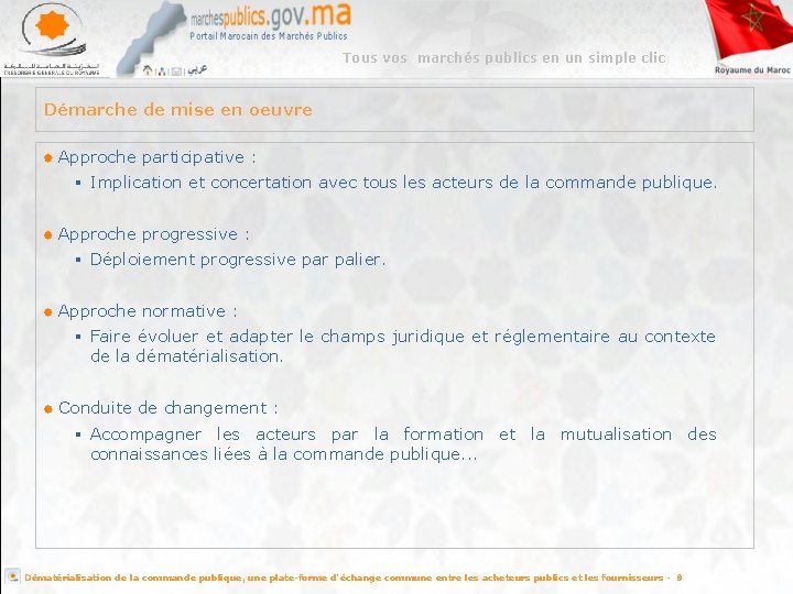 Tous vos marchés publics en un simple clic Démarche de mise en oeuvre Approche