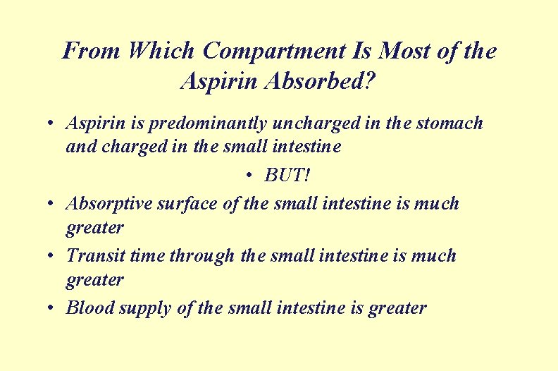 From Which Compartment Is Most of the Aspirin Absorbed? • Aspirin is predominantly uncharged