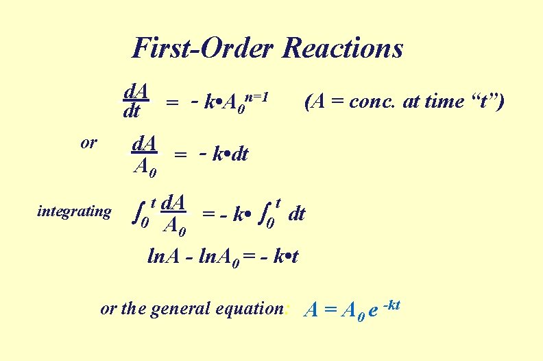 First-Order Reactions d. A - k • A 0 n=1 = dt d. A