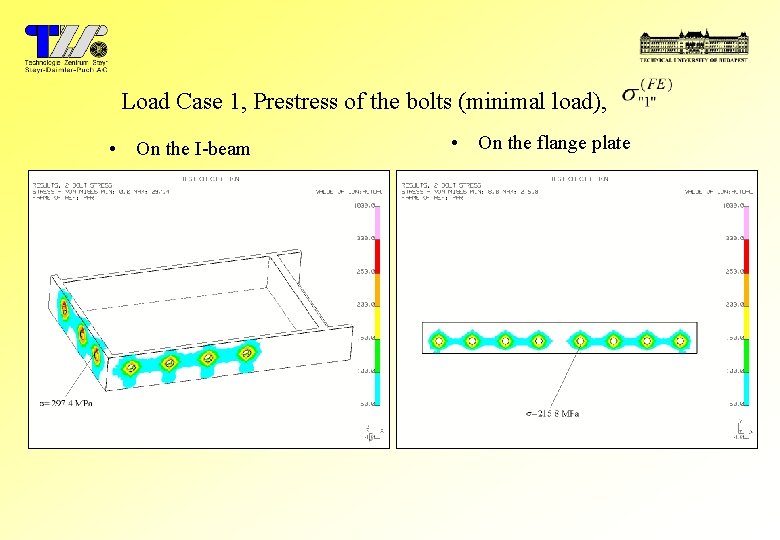 Load Case 1, Prestress of the bolts (minimal load), • On the I-beam •