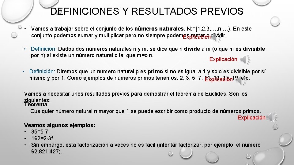 DEFINICIONES Y RESULTADOS PREVIOS • Vamos a trabajar sobre el conjunto de los números