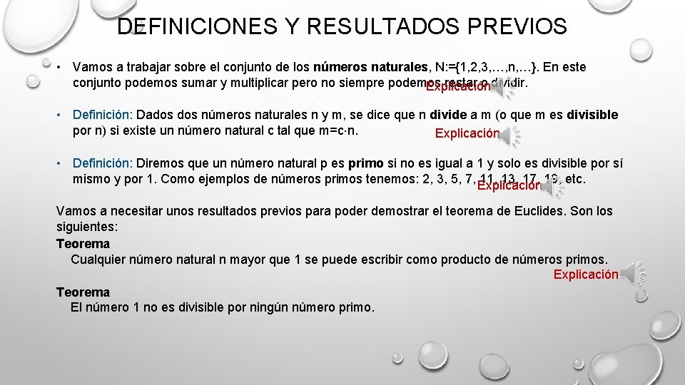 DEFINICIONES Y RESULTADOS PREVIOS • Vamos a trabajar sobre el conjunto de los números