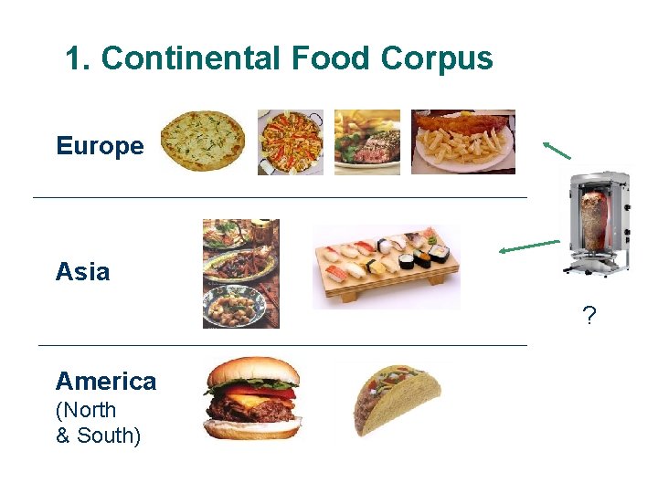 1. Continental Food Corpus Europe Asia ? America (North & South) 