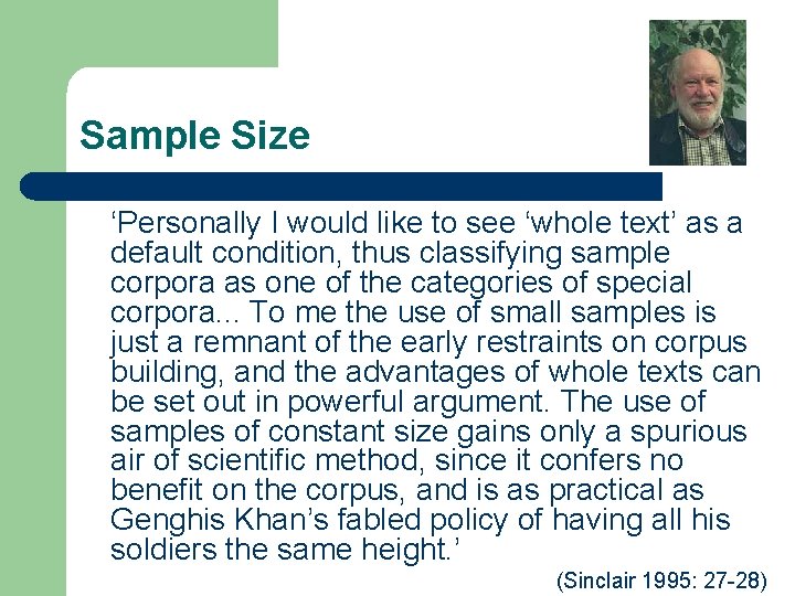 Sample Size ‘Personally I would like to see ‘whole text’ as a default condition,