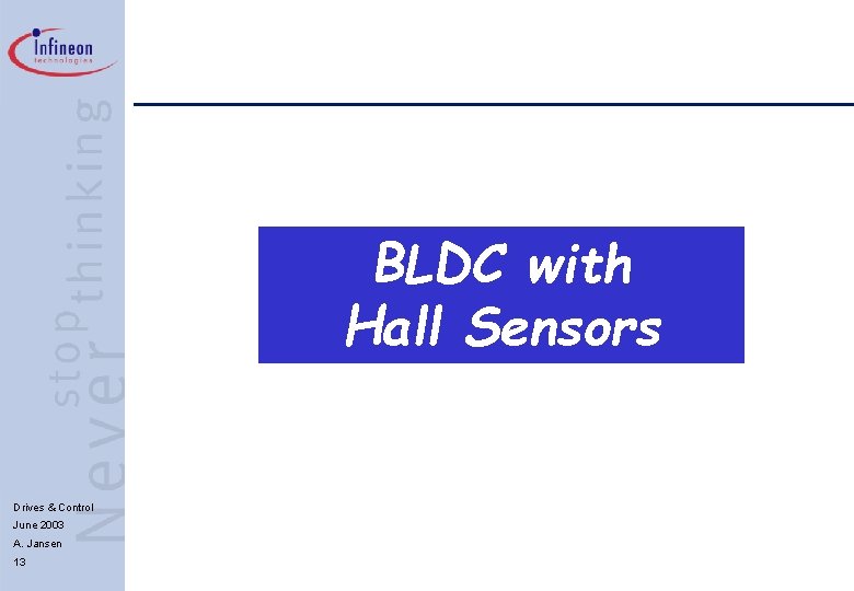 BLDC with Hall Sensors Drives & Control June 2003 A. Jansen 13 