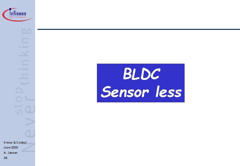 BLDC Sensor less Drives & Control June 2003 A. Jansen 39 