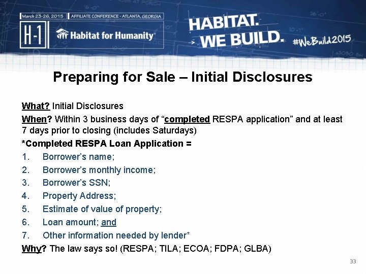 Preparing for Sale – Initial Disclosures What? Initial Disclosures When? Within 3 business days