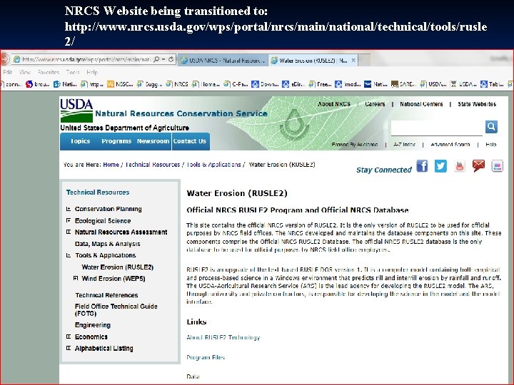 NRCS Website being transitioned to: http: //www. nrcs. usda. gov/wps/portal/nrcs/main/national/technical/tools/rusle 2/ Updated February 2015