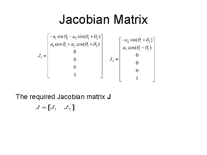 Jacobian Matrix The required Jacobian matrix J 