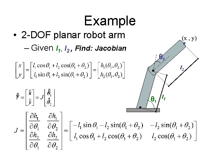 Example • 2 -DOF planar robot arm – Given l 1, l 2 ,