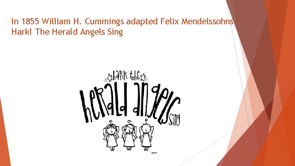 In 1855 William H. Cummings adapted Felix Mendelssohns Hark! The Herald Angels Sing 