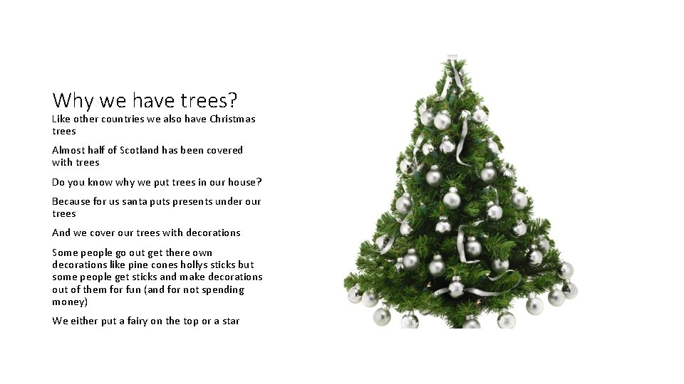 Why we have trees? Like other countries we also have Christmas trees Almost half