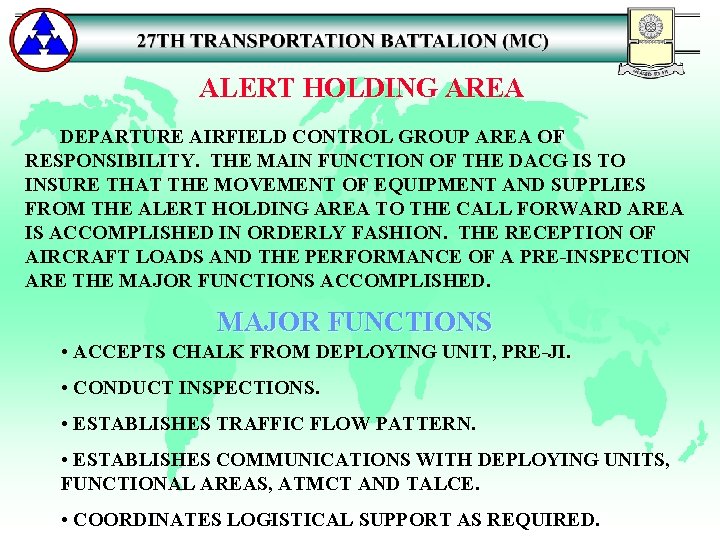ALERT HOLDING AREA DEPARTURE AIRFIELD CONTROL GROUP AREA OF RESPONSIBILITY. THE MAIN FUNCTION OF