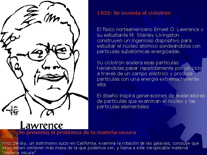 1932: Se inventa el ciclotrón El físico norteamericano Ernest O. Lawrence y su estudiante