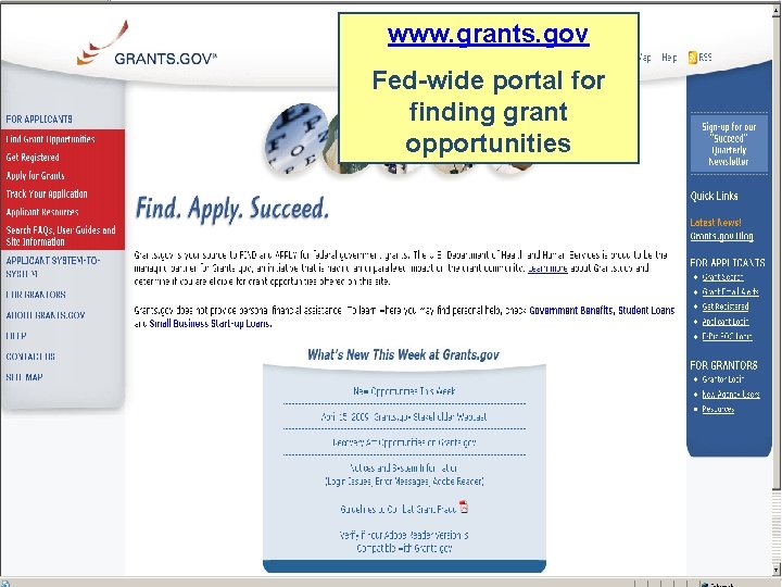www. grants. gov Search Grants. gov to Identify Fed-wide portal Potential Funding Agencies for