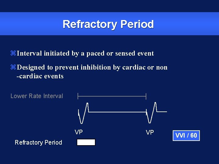 Refractory Period z. Interval initiated by a paced or sensed event z. Designed to
