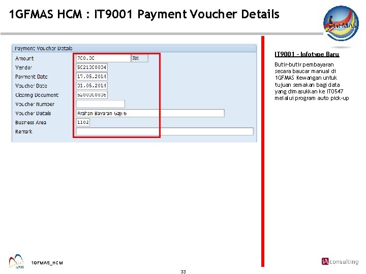 1 GFMAS HCM : IT 9001 Payment Voucher Details IT 9001 – Infotype Baru