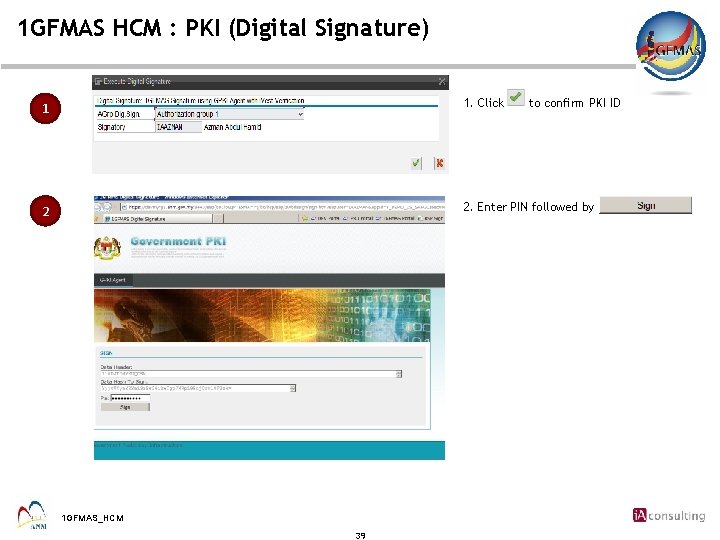 1 GFMAS HCM : PKI (Digital Signature) 1 1. Click 2 2. Enter PIN