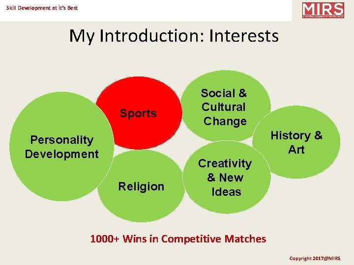 Skill Development at it’s Best My Introduction: Interests Sports Social & Cultural Change History