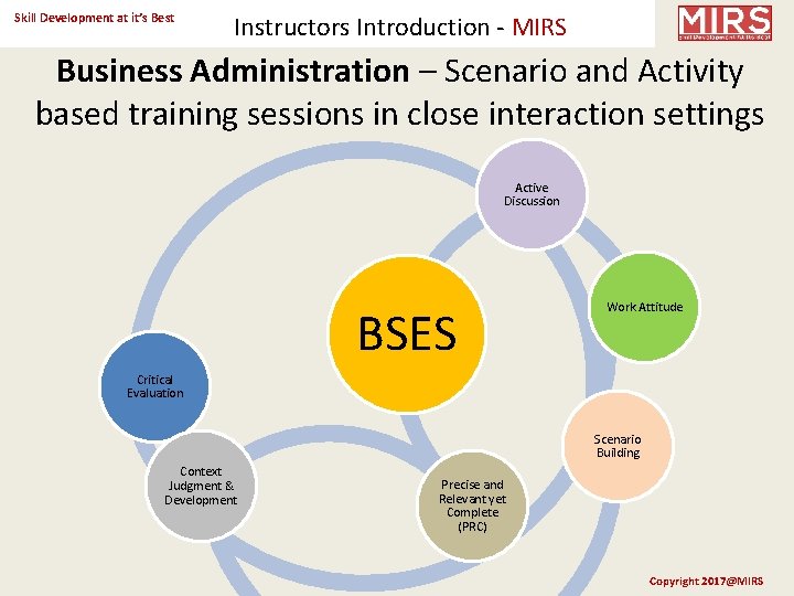 Skill Development at it’s Best Instructors Introduction - MIRS Business Administration – Scenario and