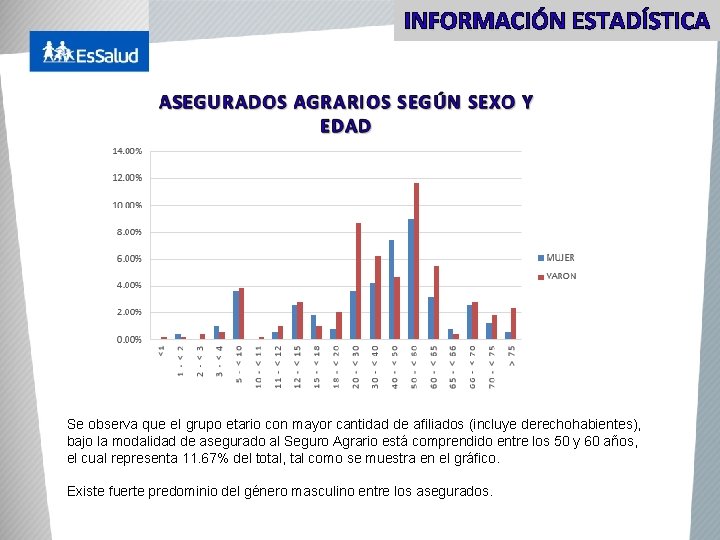 INFORMACIÓN ESTADÍSTICA Se observa que el grupo etario con mayor cantidad de afiliados (incluye